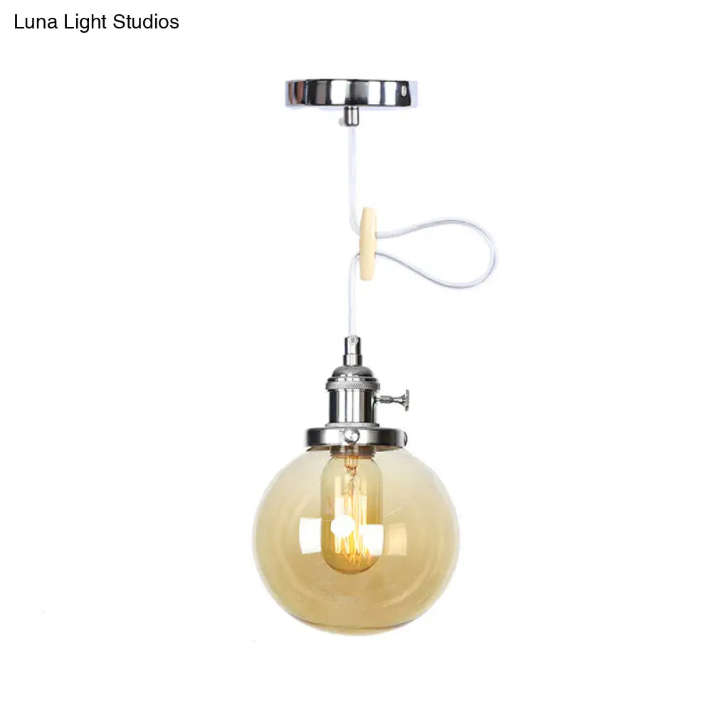 Farmhouse Orbit Pendant Light with Amber/Clear Glass and Adjustable Cord in 3 Elegant Finish Options