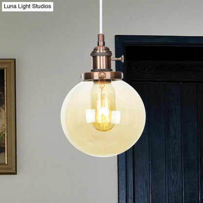 Farmhouse Orbit Pendant Light with Amber/Clear Glass and Adjustable Cord in 3 Elegant Finish Options