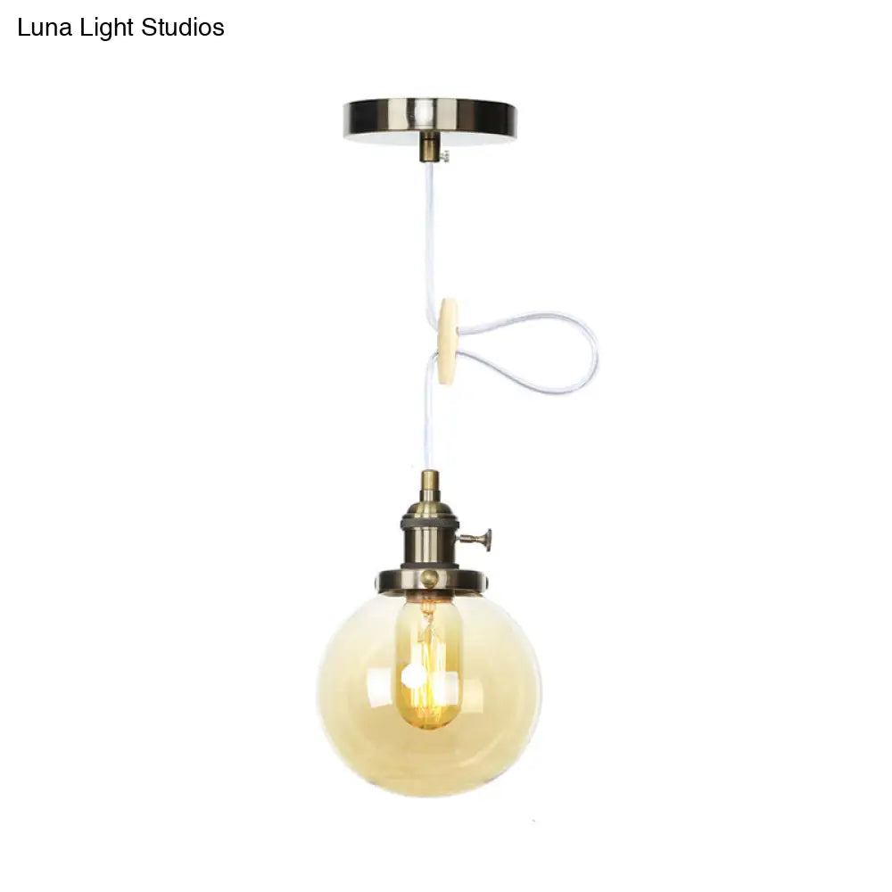 Farmhouse Orbit Pendant Light with Amber/Clear Glass and Adjustable Cord in 3 Elegant Finish Options