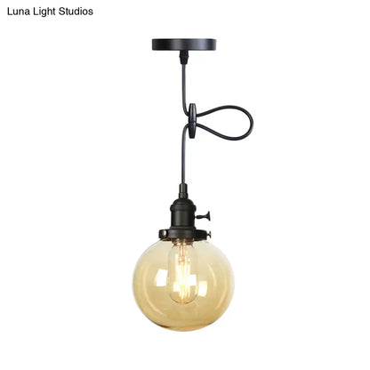 Farmhouse Orbit Pendant Light with Amber/Clear Glass and Adjustable Cord in 3 Elegant Finish Options