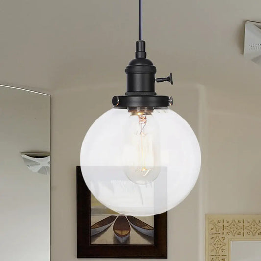 Farmhouse Orbit Pendant Light with Amber/Clear Glass and Adjustable Cord in 3 Elegant Finish Options