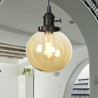 Farmhouse Orbit Pendant Light with Amber/Clear Glass and Adjustable Cord in 3 Elegant Finish Options