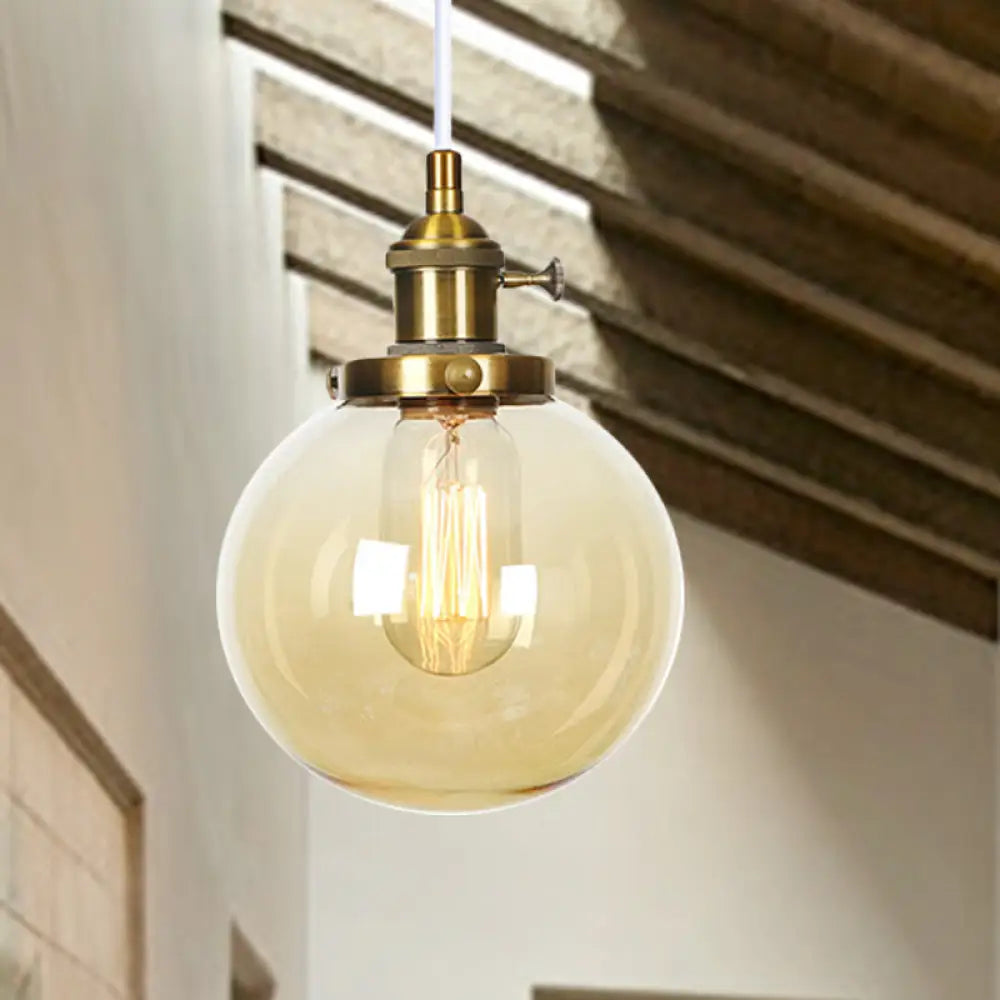 Farmhouse Orbit Pendant Light with Amber/Clear Glass and Adjustable Cord in 3 Elegant Finish Options