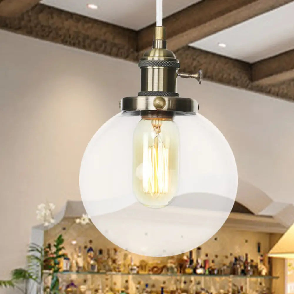 Farmhouse Orbit Pendant Light with Amber/Clear Glass and Adjustable Cord in 3 Elegant Finish Options