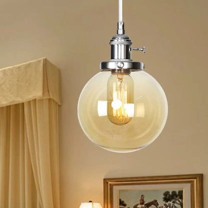 Farmhouse Orbit Pendant Light with Amber/Clear Glass and Adjustable Cord in 3 Elegant Finish Options