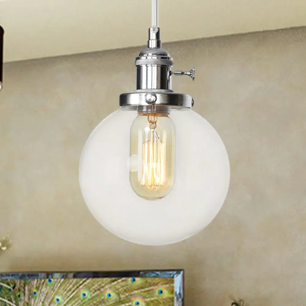 Farmhouse Orbit Pendant Light with Amber/Clear Glass and Adjustable Cord in 3 Elegant Finish Options