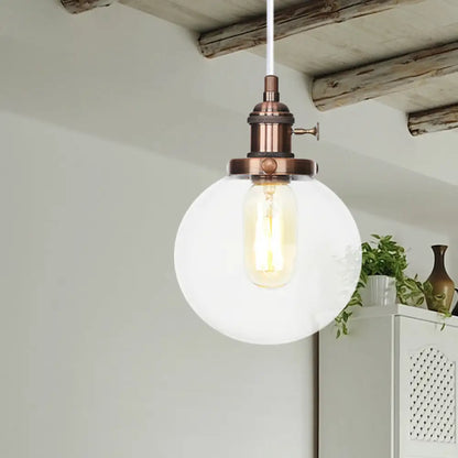 Farmhouse Orbit Pendant Light with Amber/Clear Glass and Adjustable Cord in 3 Elegant Finish Options