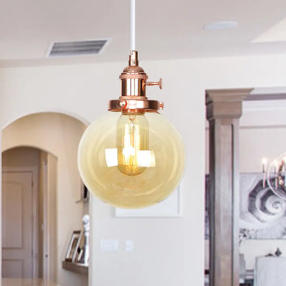 Farmhouse Orbit Pendant Light with Amber/Clear Glass and Adjustable Cord in 3 Elegant Finish Options