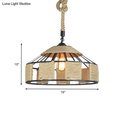 Farmhouse Pendant Ceiling Lamp - Beige Rope Hanging Light Kit for Mongolian Yurts with Knots Cord - 1-Bulb, 3 Sizes (12"/16"/19.5")