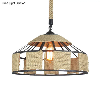 Farmhouse Pendant Ceiling Lamp - Beige Rope Hanging Light Kit for Mongolian Yurts with Knots Cord - 1-Bulb, 3 Sizes (12"/16"/19.5")