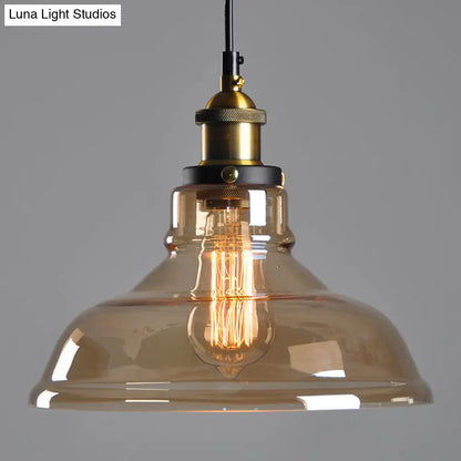 Farmhouse Pendant Lamp with Amber Glass Shade - Stylish Single-Bulb Ceiling Light for Dining Room