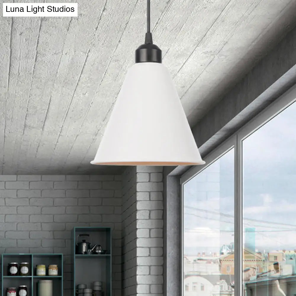 Farmhouse Pendant Light Fixture with Metal Shade - 1 Light Indoor Hanging Pendant in Black/White