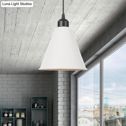 Farmhouse Pendant Light Fixture with Metal Shade - 1 Light Indoor Hanging Pendant in Black/White