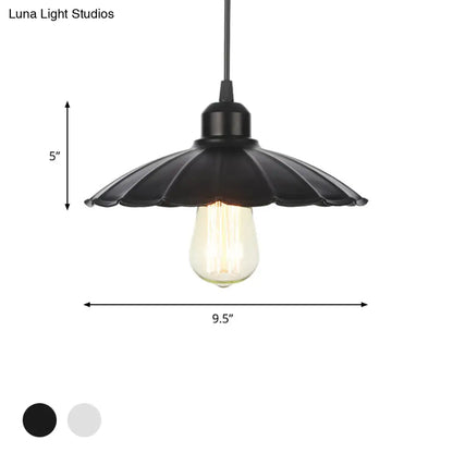 Farmhouse Pendant Light Fixture with Metal Shade - 1 Light Indoor Hanging Pendant in Black/White