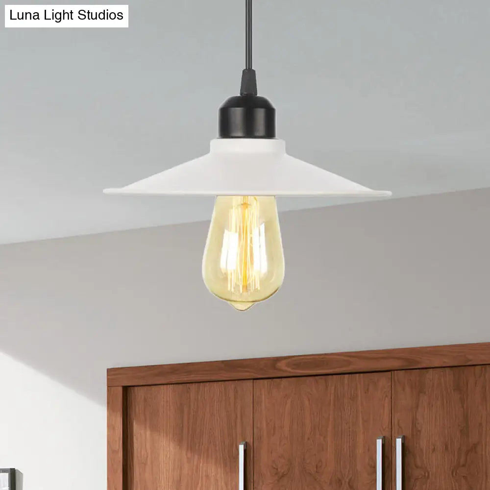 Farmhouse Pendant Light Fixture with Metal Shade - 1 Light Indoor Hanging Pendant in Black/White