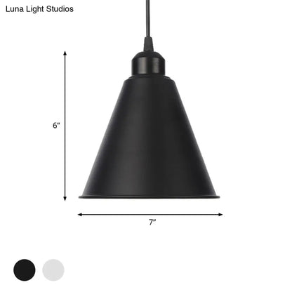 Farmhouse Pendant Light Fixture with Metal Shade - 1 Light Indoor Hanging Pendant in Black/White