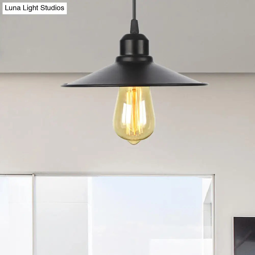 Farmhouse Pendant Light Fixture with Metal Shade - 1 Light Indoor Hanging Pendant in Black/White