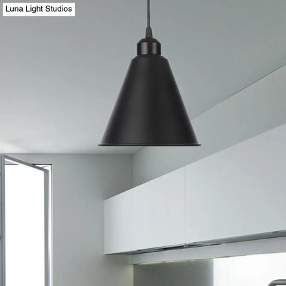 Farmhouse Pendant Light Fixture with Metal Shade - 1 Light Indoor Hanging Pendant in Black/White