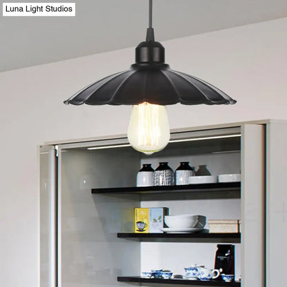 Farmhouse Pendant Light Fixture with Metal Shade - 1 Light Indoor Hanging Pendant in Black/White