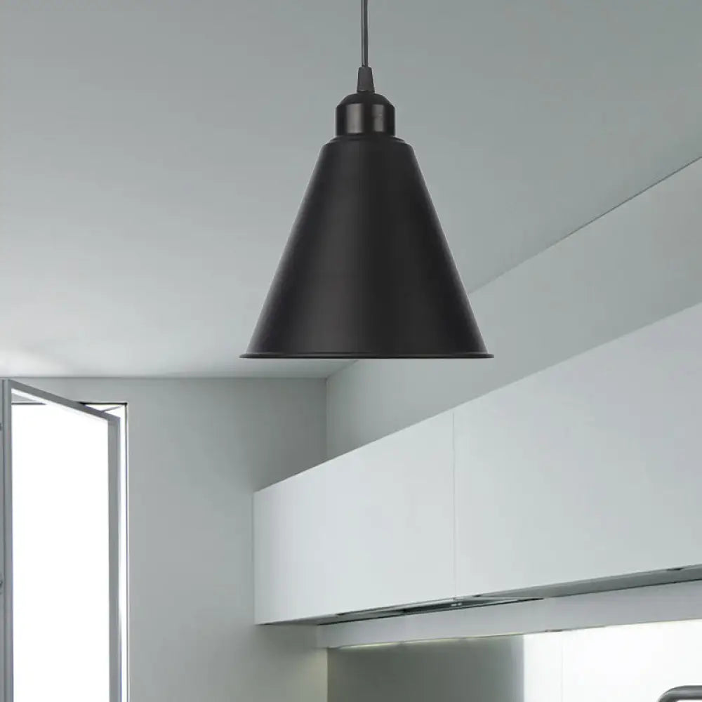 Farmhouse Pendant Light Fixture with Metal Shade - 1 Light Indoor Hanging Pendant in Black/White