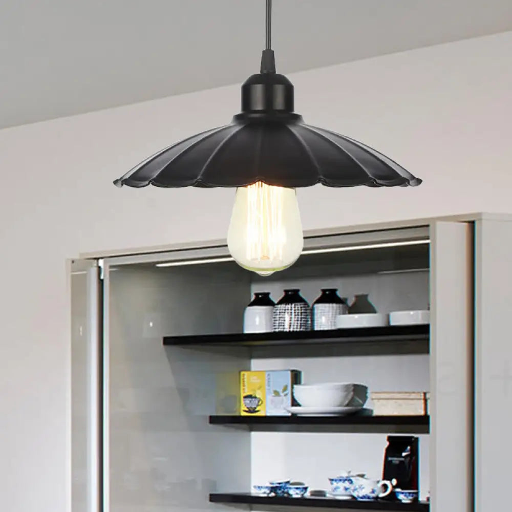 Farmhouse Pendant Light Fixture with Metal Shade - 1 Light Indoor Hanging Pendant in Black/White