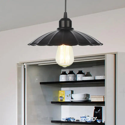 Farmhouse Pendant Light Fixture with Metal Shade - 1 Light Indoor Hanging Pendant in Black/White