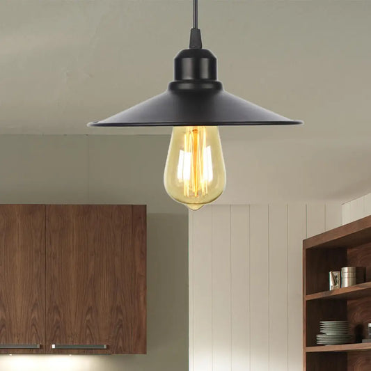 Farmhouse Pendant Light Fixture with Metal Shade - 1 Light Indoor Hanging Pendant in Black/White