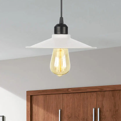 Farmhouse Pendant Light Fixture with Metal Shade - 1 Light Indoor Hanging Pendant in Black/White