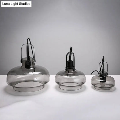 Farmhouse Pendant Light with Gripper in Black - Pot Smoke/Clear Glass, 1 Head, 3 Size Options