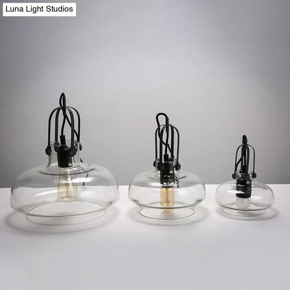 Farmhouse Pendant Light with Gripper in Black - Pot Smoke/Clear Glass, 1 Head, 3 Size Options