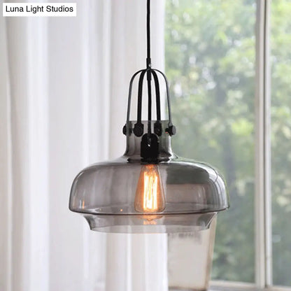 Farmhouse Pendant Light with Gripper in Black - Pot Smoke/Clear Glass, 1 Head, 3 Size Options