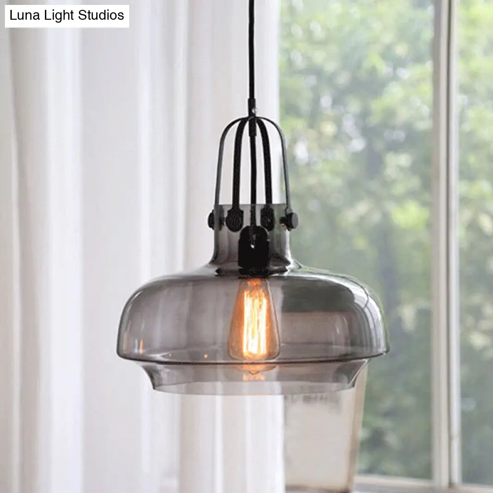 Farmhouse Pendant Light with Gripper in Black - Pot Smoke/Clear Glass, 1 Head, 3 Size Options