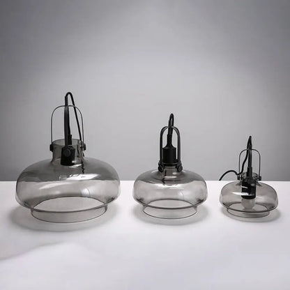 Farmhouse Pendant Light with Gripper in Black - Pot Smoke/Clear Glass, 1 Head, 3 Size Options