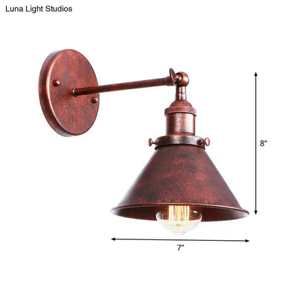 DecorBites™ Farmhouse Rust Mesh Wall Lamp with Rotating Single-Bulb: Bowl, Cone, or Horn Design - Living Room Lighting Fixture