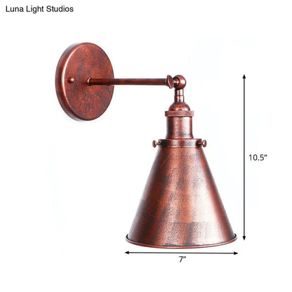 DecorBites™ Farmhouse Rust Mesh Wall Lamp with Rotating Single-Bulb: Bowl, Cone, or Horn Design - Living Room Lighting Fixture