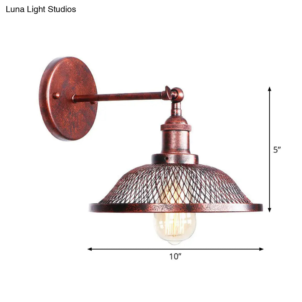 DecorBites™ Farmhouse Rust Mesh Wall Lamp with Rotating Single-Bulb: Bowl, Cone, or Horn Design - Living Room Lighting Fixture