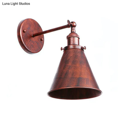 DecorBites™ Farmhouse Rust Mesh Wall Lamp with Rotating Single-Bulb: Bowl, Cone, or Horn Design - Living Room Lighting Fixture