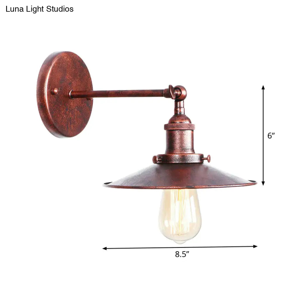 DecorBites™ Farmhouse Rust Mesh Wall Lamp with Rotating Single-Bulb: Bowl, Cone, or Horn Design - Living Room Lighting Fixture