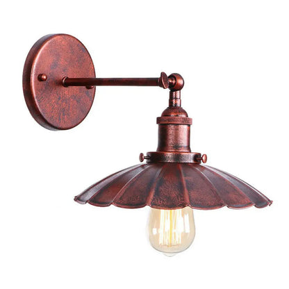 DecorBites™ Farmhouse Rust Mesh Wall Lamp with Rotating Single-Bulb: Bowl, Cone, or Horn Design - Living Room Lighting Fixture