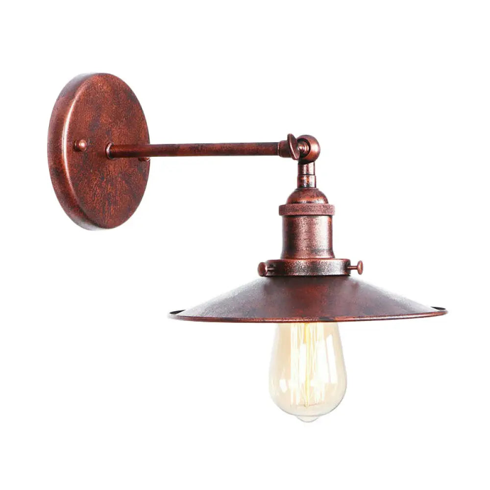 DecorBites™ Farmhouse Rust Mesh Wall Lamp with Rotating Single-Bulb: Bowl, Cone, or Horn Design - Living Room Lighting Fixture