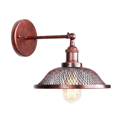 DecorBites™ Farmhouse Rust Mesh Wall Lamp with Rotating Single-Bulb: Bowl, Cone, or Horn Design - Living Room Lighting Fixture