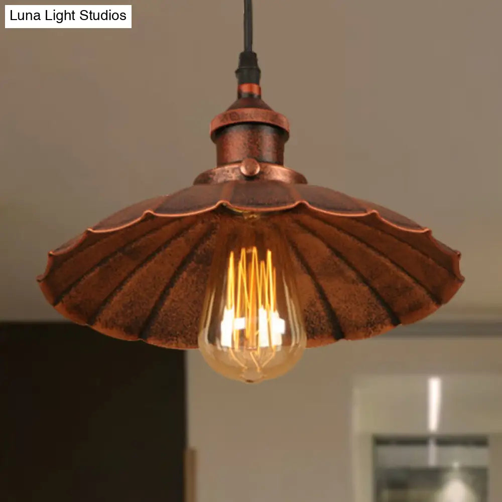 Farmhouse Scalloped Iron Pendant Light with 1 Hanging Ceiling Light - Indoor Lighting