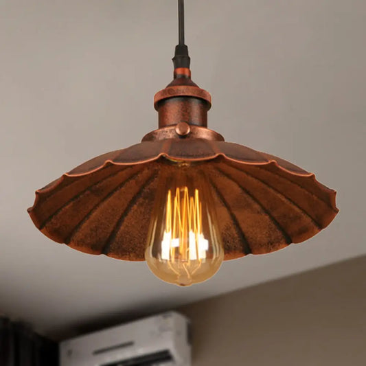 Farmhouse Scalloped Iron Pendant Light with 1 Hanging Ceiling Light - Indoor Lighting