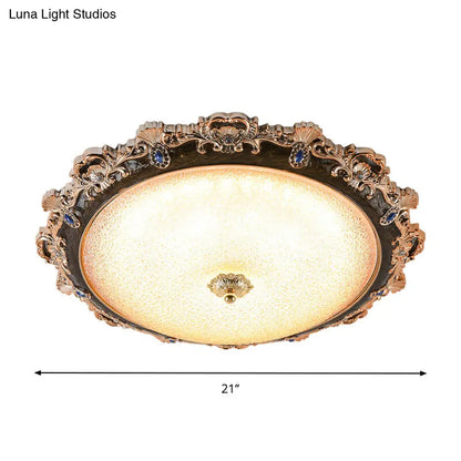 DecorBites™ DecorBites™ Farmhouse Seedy Glass Flush Lighting Fixture with Domed Shade - LED Brown Ceiling Flush in Warm/White Light (15"/16.5"/21" Width)