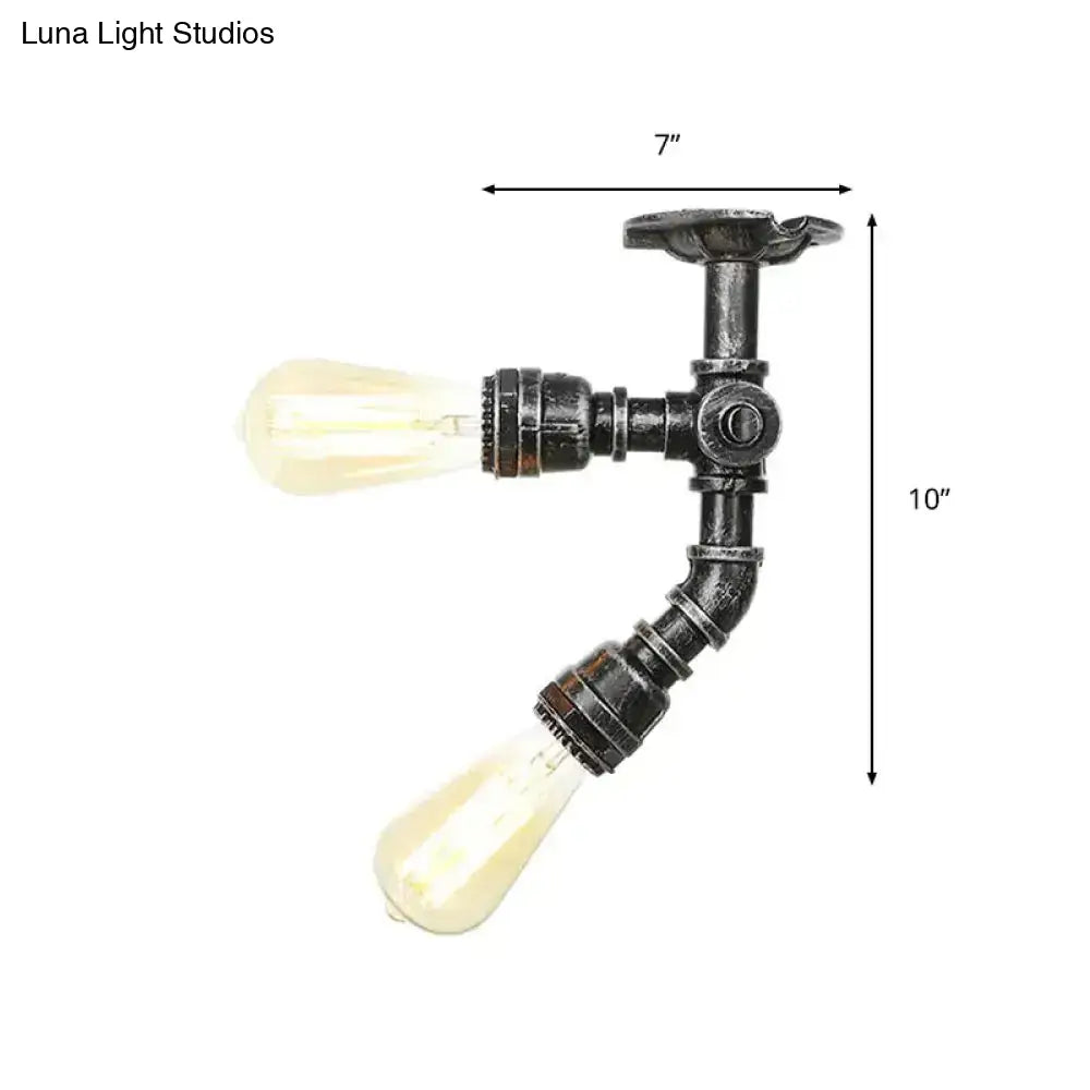 DecorBites™ DecorBites™ Farmhouse Semi Flush Mount Ceiling Light with Metal Piping, 2 Lights, Antique Brass/Silver/Bronze Finish