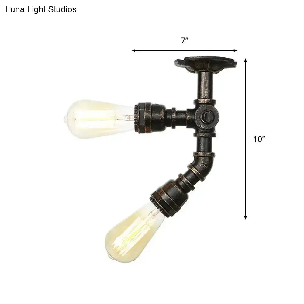 DecorBites™ DecorBites™ Farmhouse Semi Flush Mount Ceiling Light with Metal Piping, 2 Lights, Antique Brass/Silver/Bronze Finish