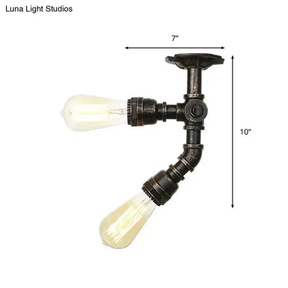 DecorBites™ DecorBites™ Farmhouse Semi Flush Mount Ceiling Light with Metal Piping, 2 Lights, Antique Brass/Silver/Bronze Finish