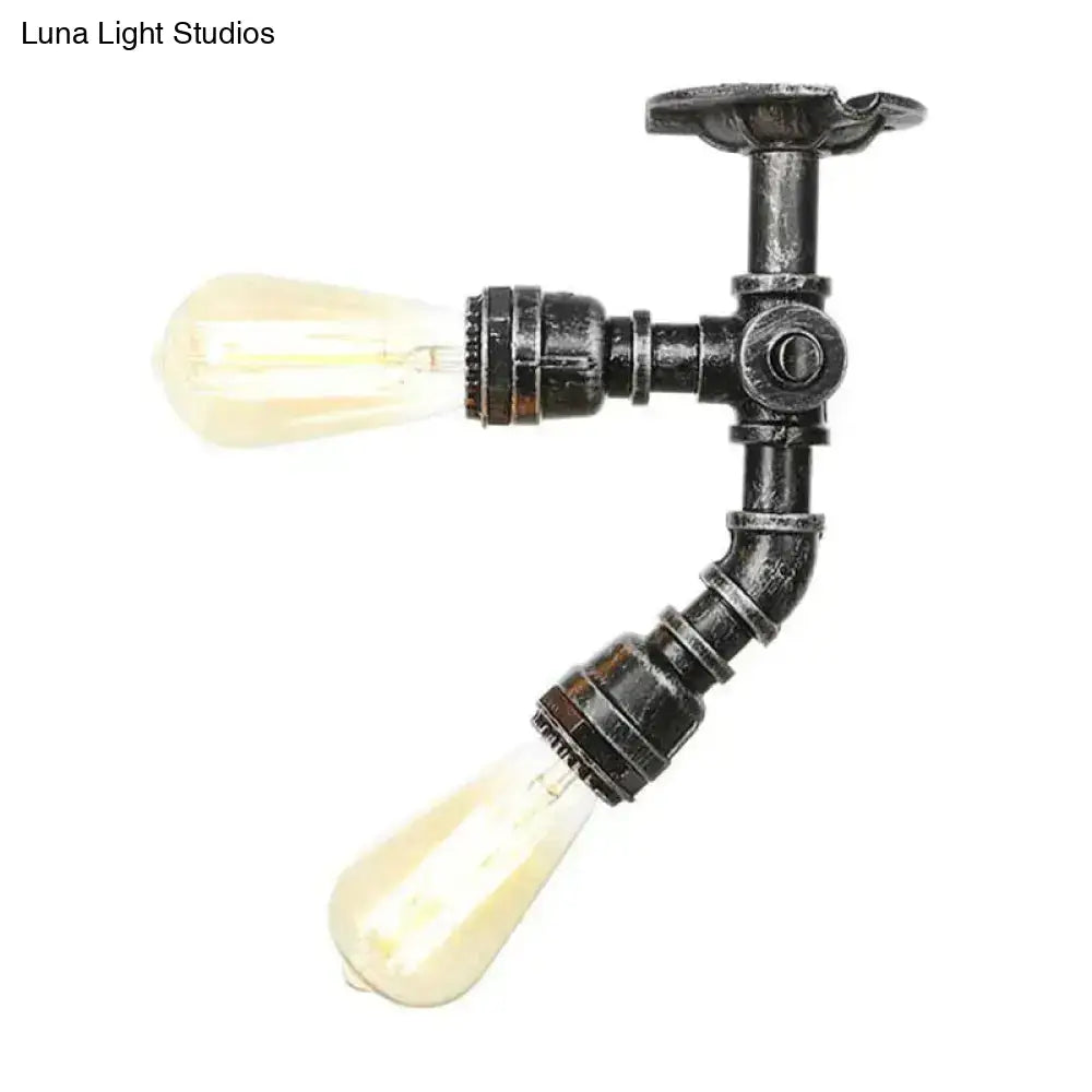 DecorBites™ DecorBites™ Farmhouse Semi Flush Mount Ceiling Light with Metal Piping, 2 Lights, Antique Brass/Silver/Bronze Finish