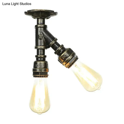 DecorBites™ DecorBites™ Farmhouse Semi Flush Mount Ceiling Light with Metal Piping, 2 Lights, Antique Brass/Silver/Bronze Finish