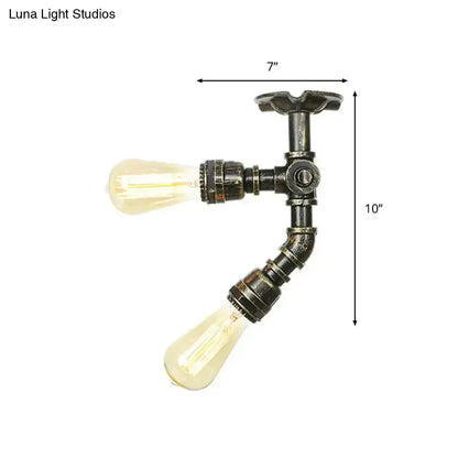 DecorBites™ DecorBites™ Farmhouse Semi Flush Mount Ceiling Light with Metal Piping, 2 Lights, Antique Brass/Silver/Bronze Finish